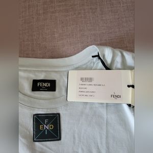 FENDI Men's Label Square/Tag Light Gray T-shirt in  Size  L, New In Box